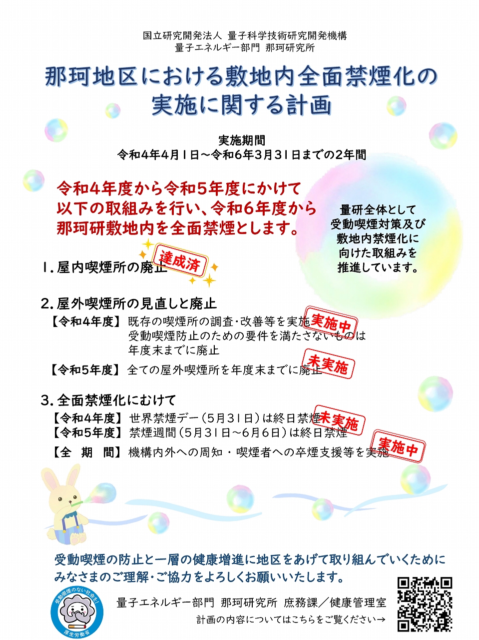 那珂研究所敷地内全面禁煙化実施計画ポスター