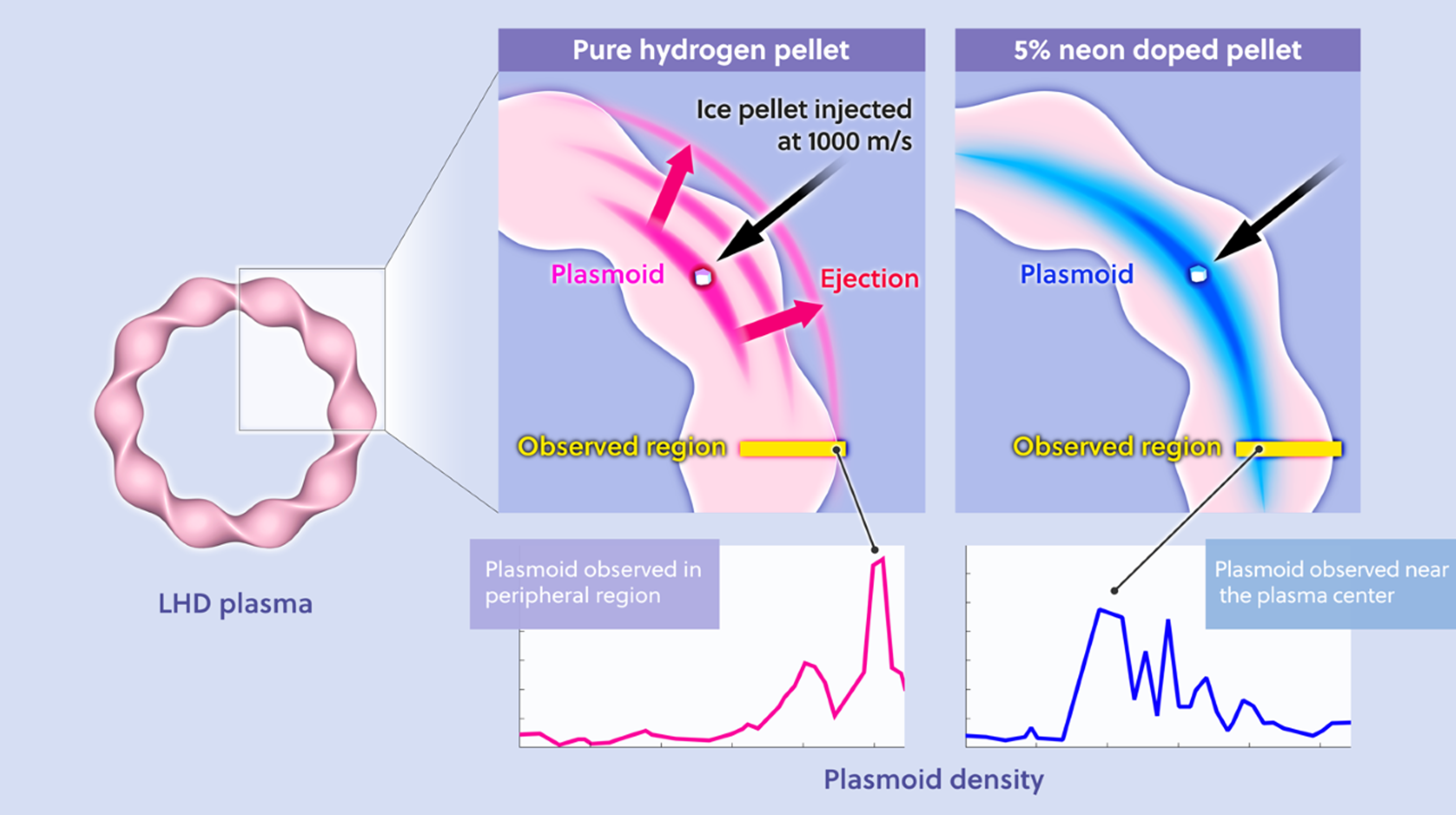 Plasmoid behavior of pure hydrogen and hydrogen mixed with 5 % neon. In this experiment, a new Thomson Scattering (TS) diagnosti