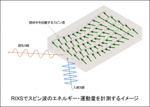 RIXSでスピン波のエネルギー・運動量を計測するイメージ