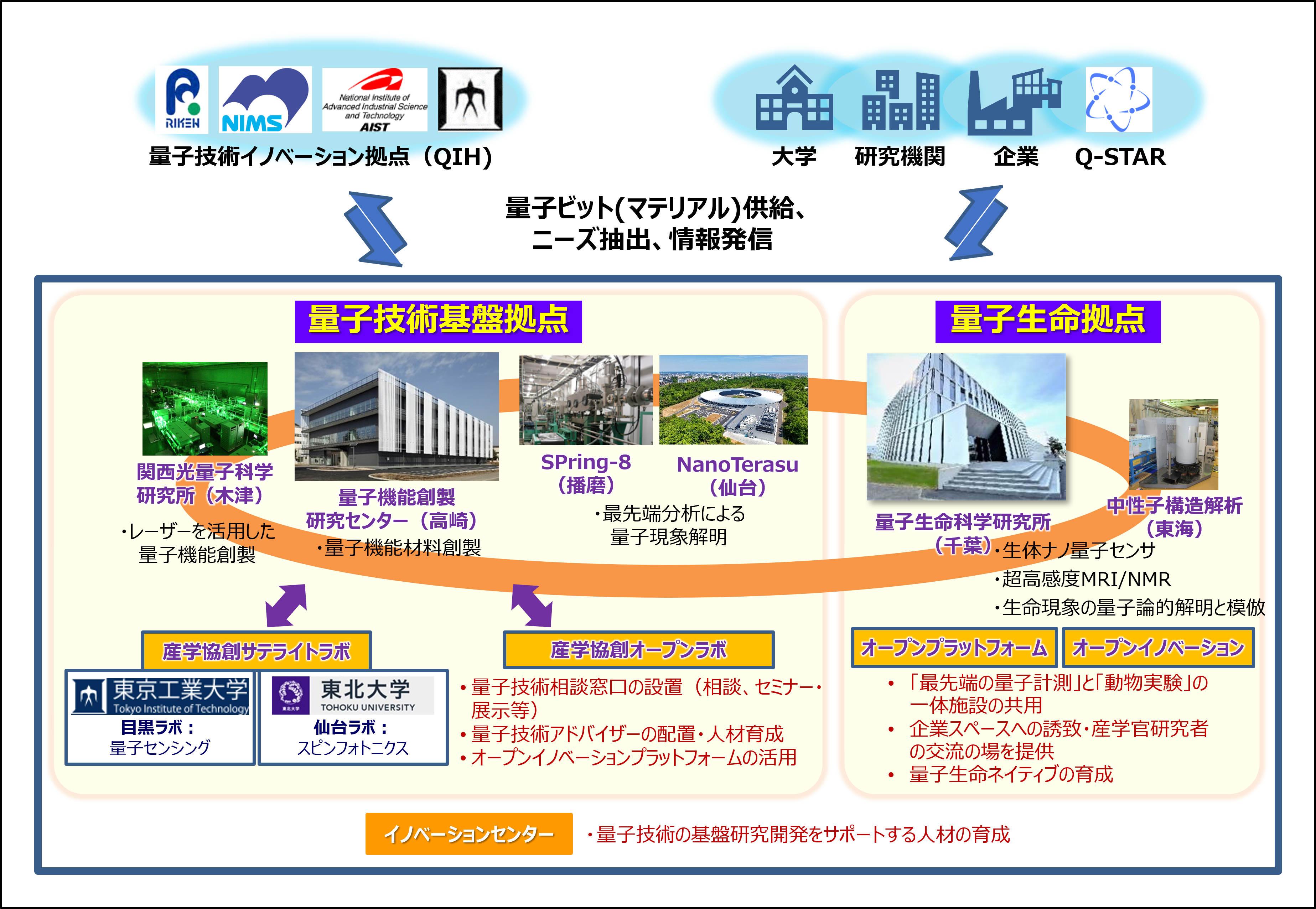 量子技術基盤・量子生命拠点連携体制図