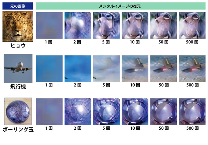 生成系AIが脳信号をもとに画像の修正を繰り返し、メンタルイメージを復元していく様子