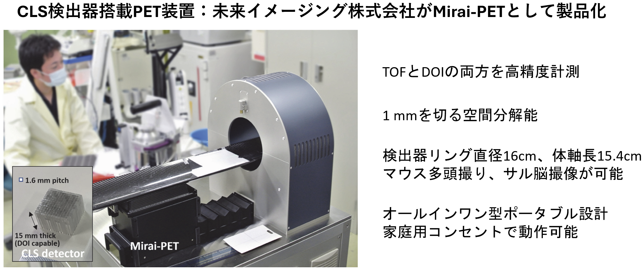 CLS検出器搭載PET装置：未来イメージング株式会社がMirai-PETとして製品化