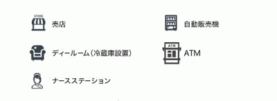 売店、自動販売機、イス、ATM、看護師イラスト