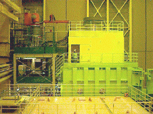 photo of vacuum vessel (light green) and X-ray shield room (yellow) 