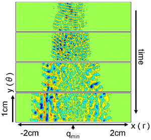 Time histories of ETG turbulence showing self-organization of zonal flows.